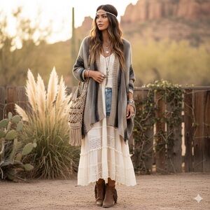 Xhilaration Black Beige Gray Striped Slouchy Oversized Cardigan Sweater S/M